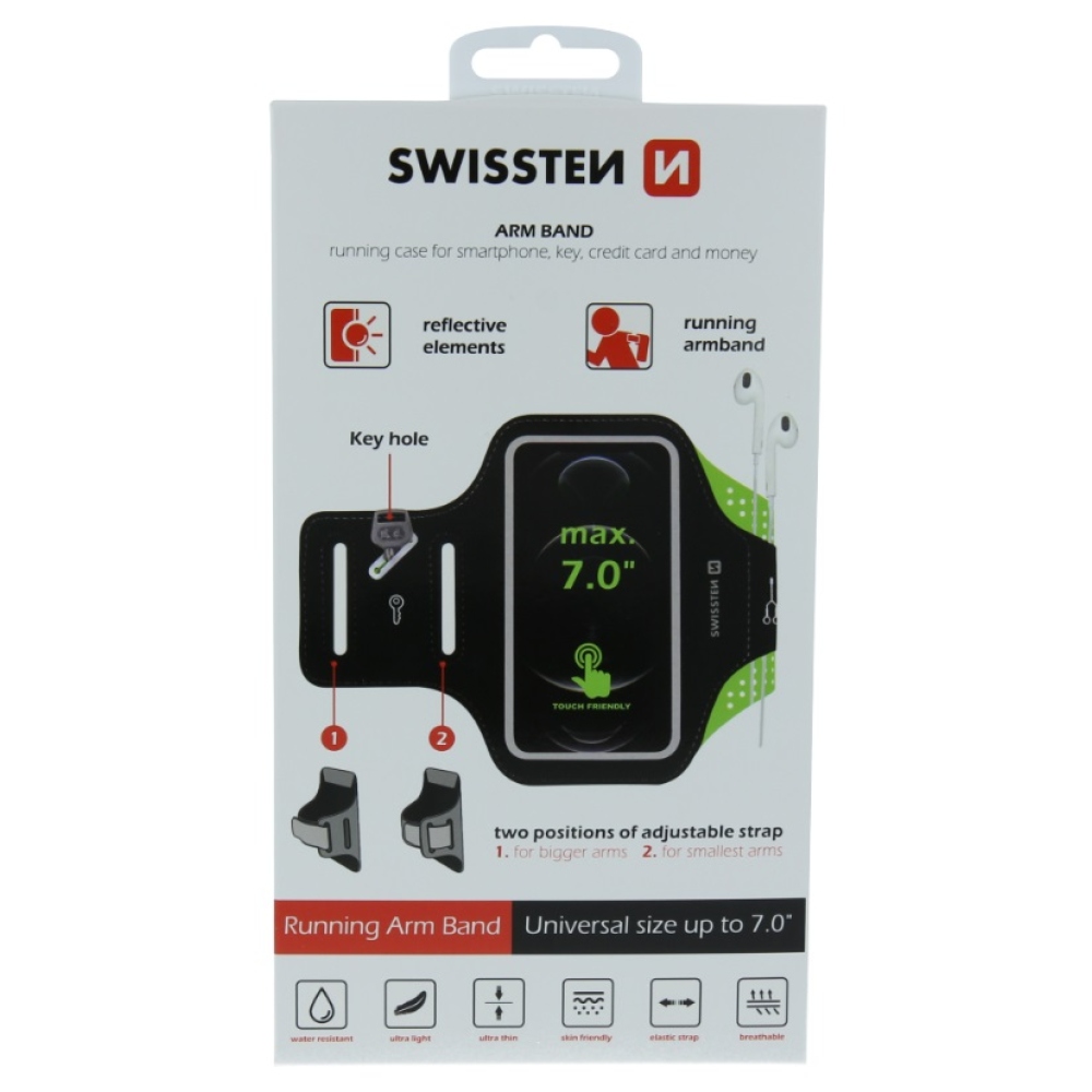 Swissten fitness puzdro na ruku Arm Band do 7 palcov - čierne/zelené