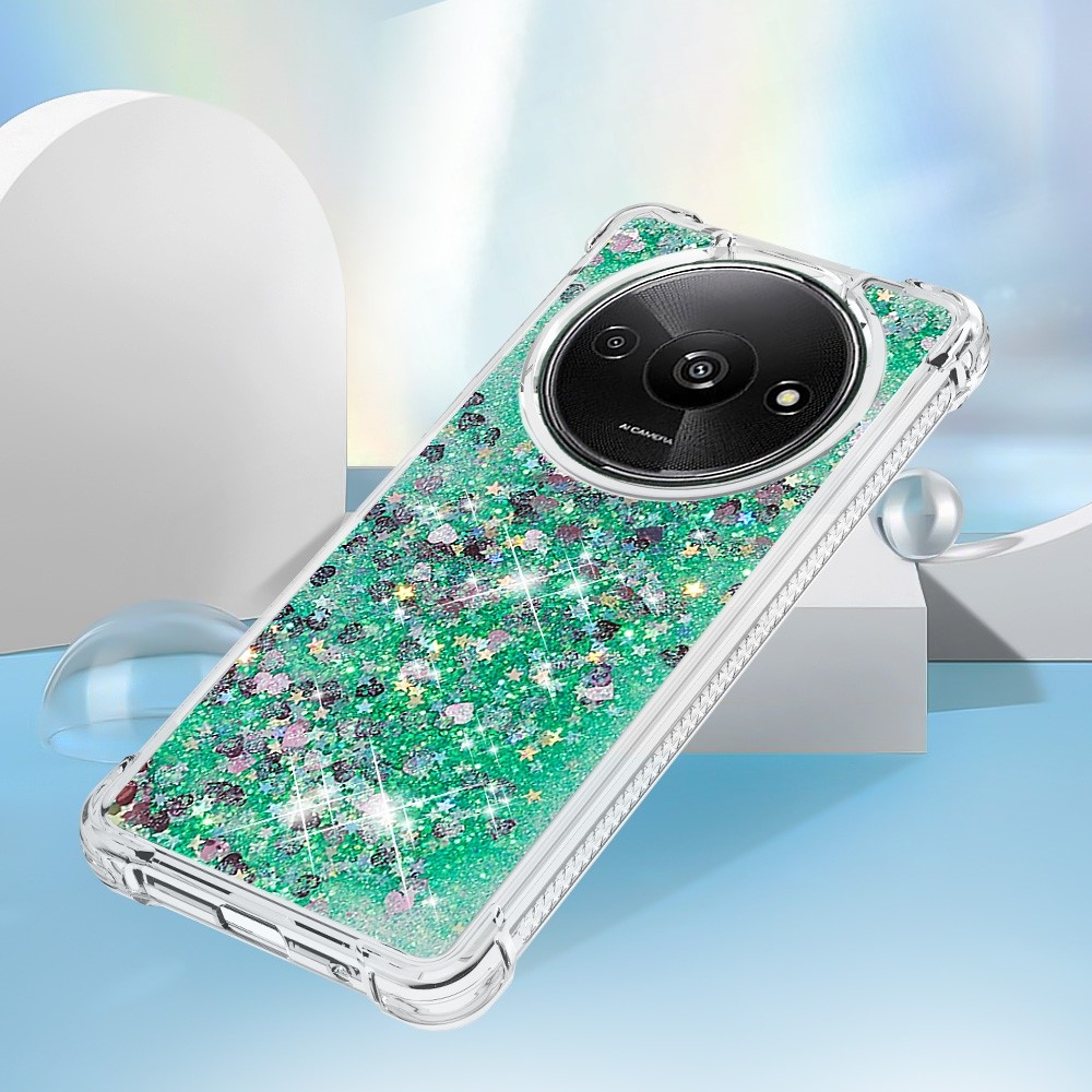 Glitter gélový presýpací obal na Xiaomi Redmi A3 - zelený/srdiečka