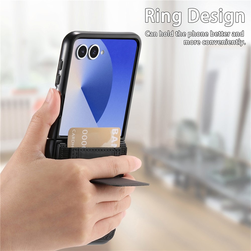 Luxurious plastový kryt s umelou kožou na Samsung Galaxy Z Flip7 5G - čierny