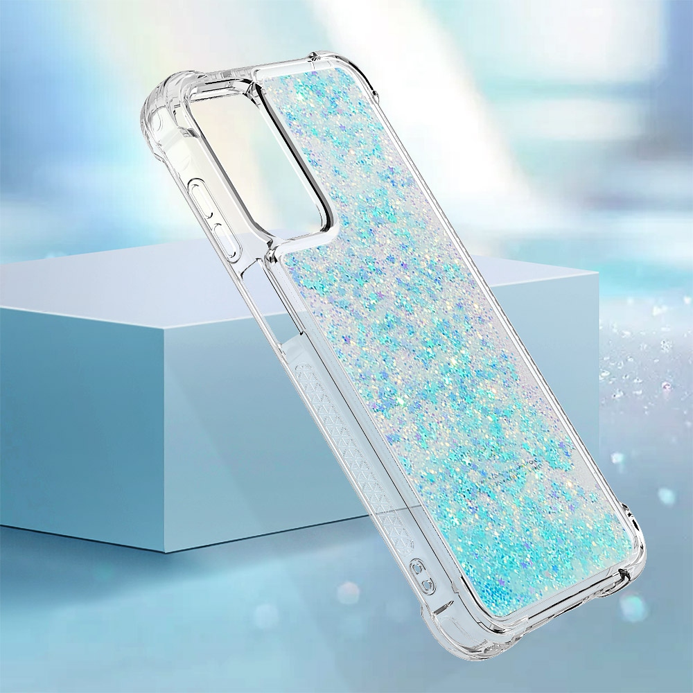 Glitter presýpacie gélový obal na Samsung Galaxy A17 5G - modrý/hviezdičky
