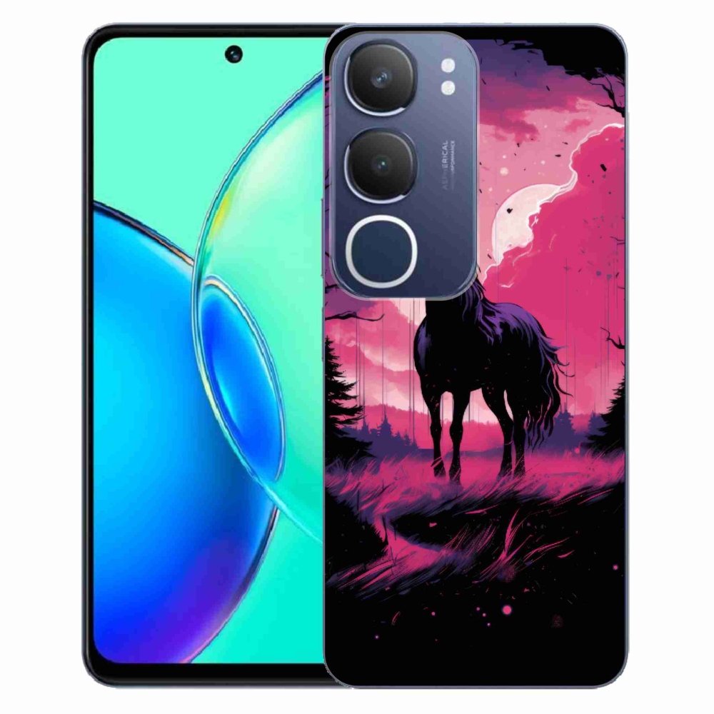 Gélový kryt mmCase na Vivo Y19s - čierny kreslený kôň 1