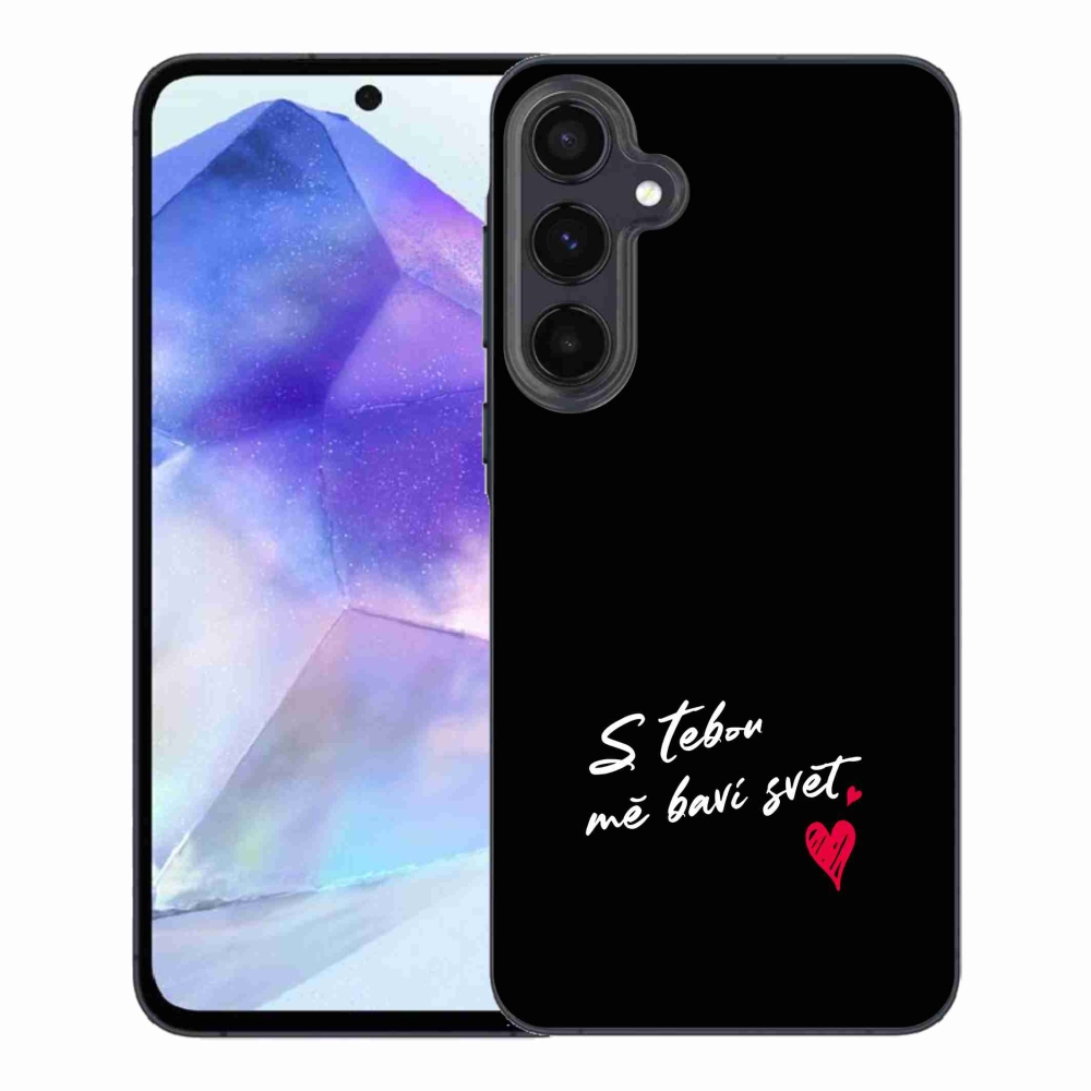 Gélový kryt mmCase na Samsung Galaxy A55 5G - zamilovaný text 1 čierne pozadie