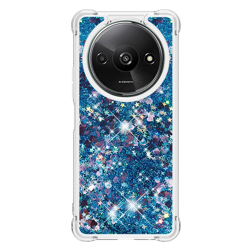 Glitter gélový presýpací obal na Xiaomi Redmi A3 - modrý/srdiečka