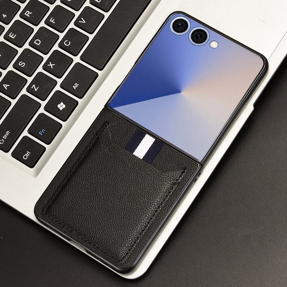 Combi plastový kryt s umelou kožou na Samsung Galaxy Z Flip7 5G - čierny