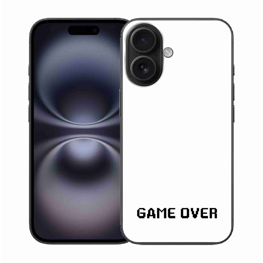 Gélový kryt mmCase na iPhone 16 - game over biele pozadie