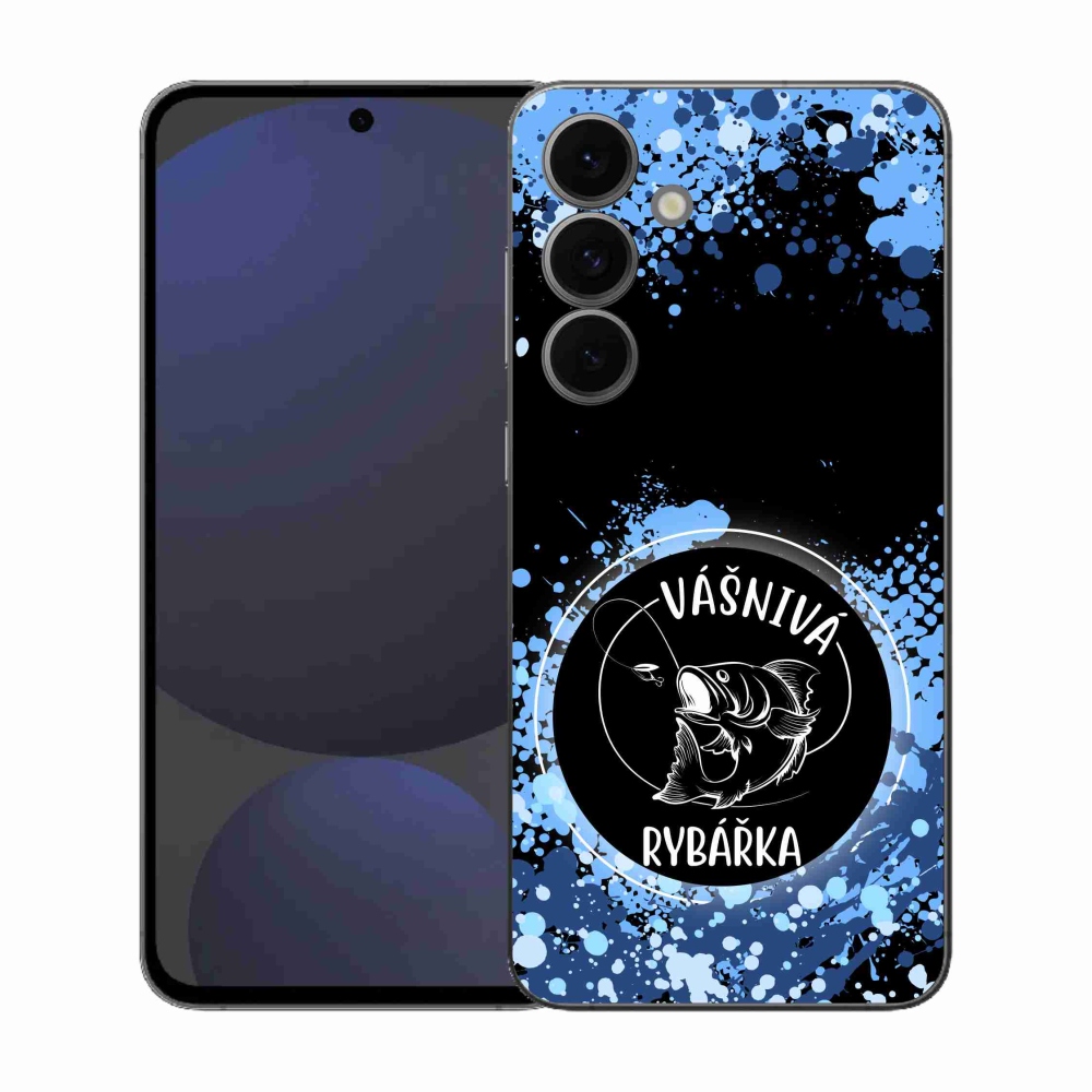 Gélový kryt mmCase na Samsung Galaxy S25 FE - vášnivá rybárka čierne pozadie