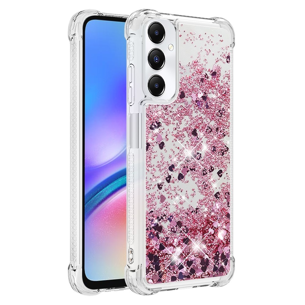 Glitter gélový presýpací obal na Samsung Galaxy A05s - ružovozlatý/srdiečka