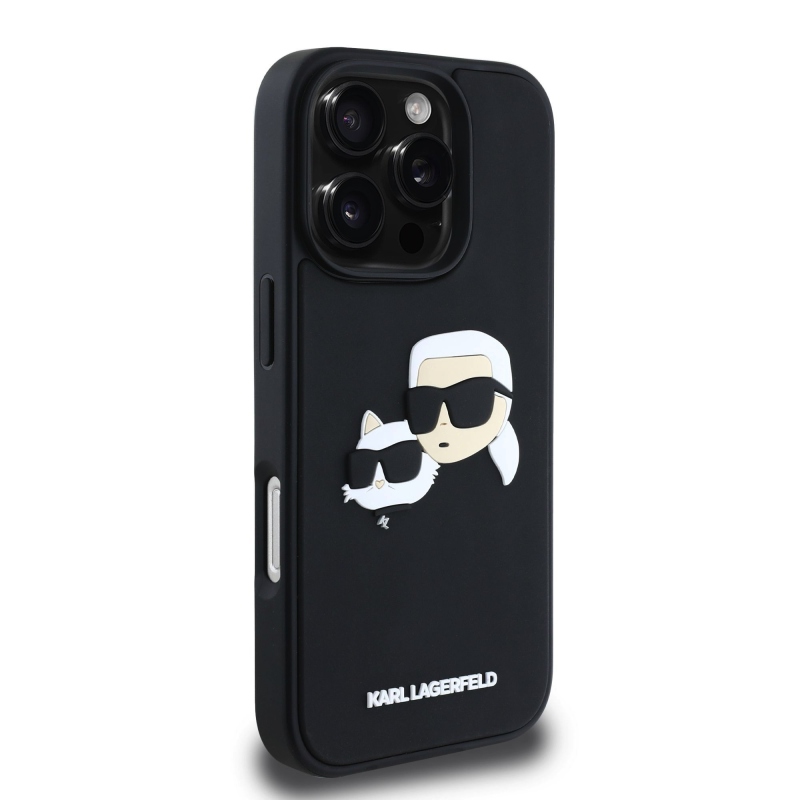 Karl Lagerfeld 3D Rubber Double Heads Zadný Kryt pre iPhone 16 Pro Black