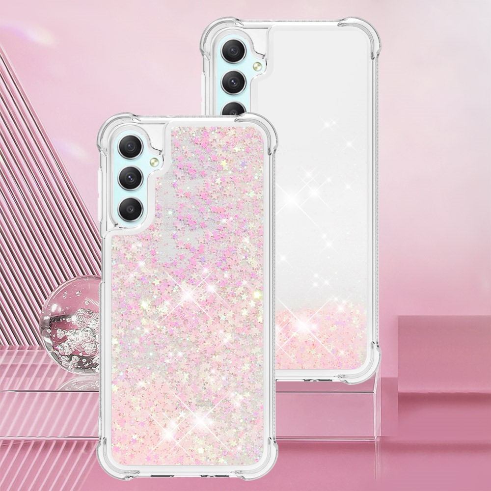 Glitter presýpací gélový obal na Samsung Galaxy A24 - ružový/hviezdičky