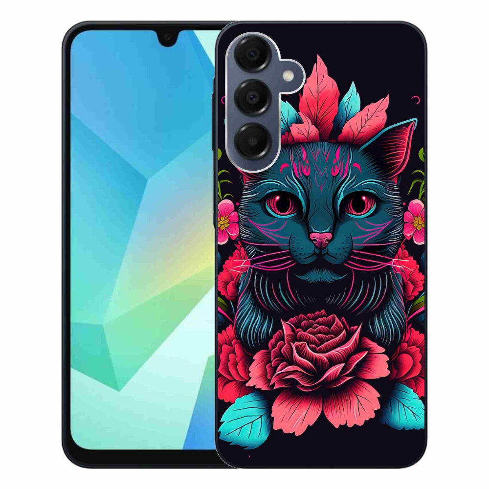 Gélový kryt mmCase na Samsung Galaxy A16 4G/5G - kvety a mačka