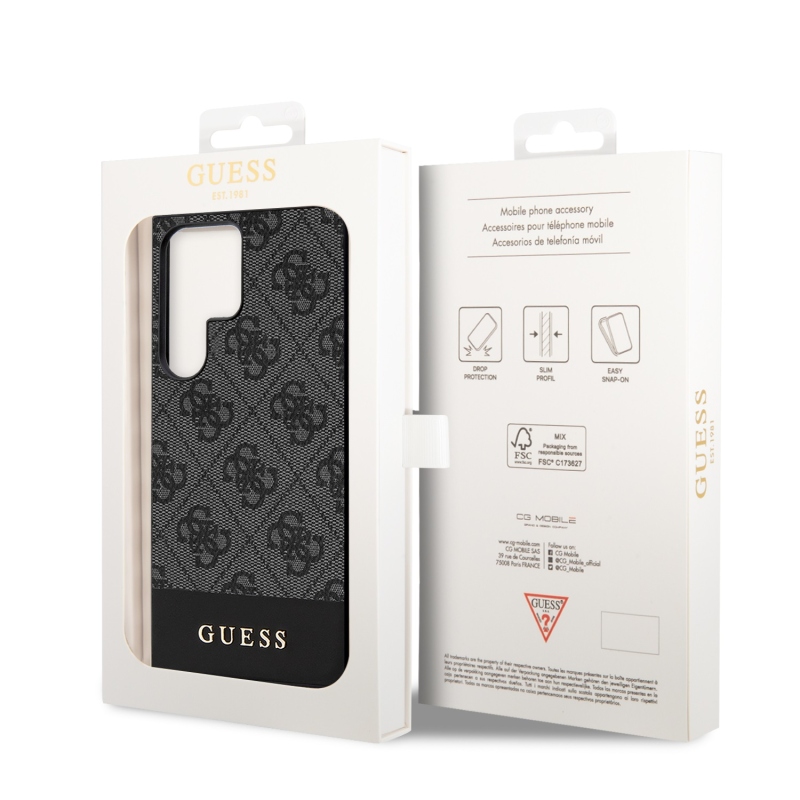 Guess PU 4G Stripe Zadný Kryt pre Samsung Galaxy S24 Ultra Grey