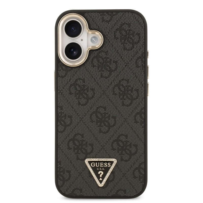Guess PU kožený zadný kryt 4G Triangle Logo Gold Frame MagSafe pre iPhone 17 Black