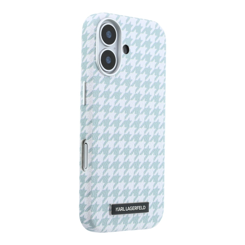 Karl Lagerfeld PU Houndstooth Resin Plate Zadný kryt MagSafe pre iPhone 17 Blue