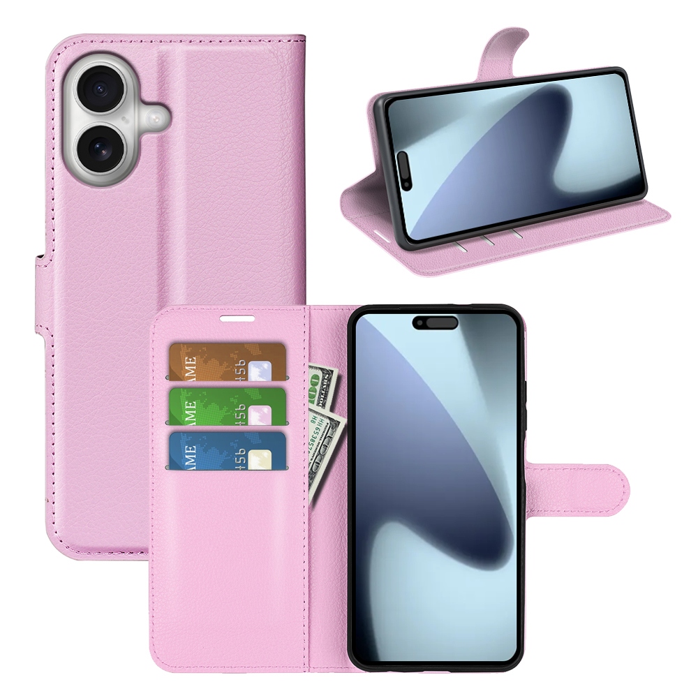Litchi knižkové púzdro na iPhone 17 - ružové