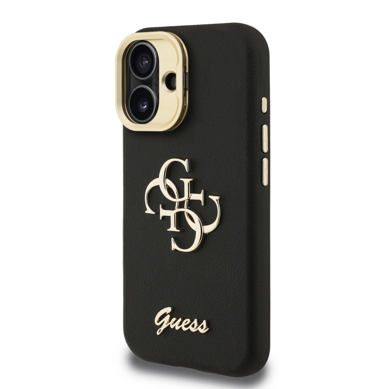 Guess PU Grained 4G Logo Stand Camera Frame Zadný Kryt pre iPhone 16 Black
