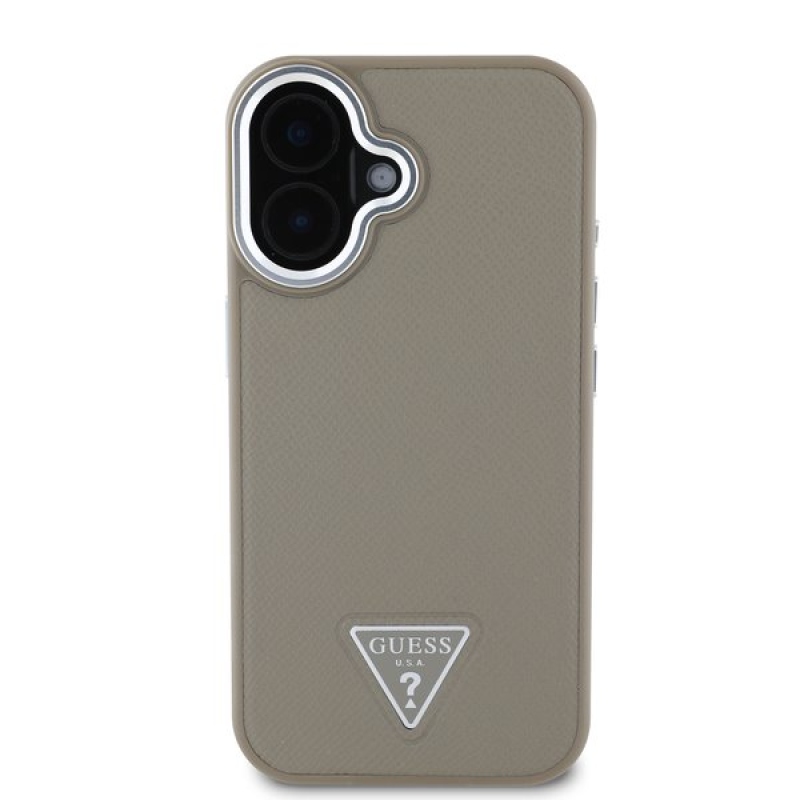 Guess PU Grained Triangle Logo Zadný Kryt pre iPhone 16 Brown