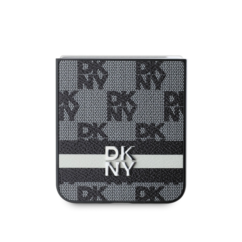 DKNY PU Leather Checkered Pattern and Stripe Zadný Kryt pre Samsung Galaxy Z Flip 6 Black