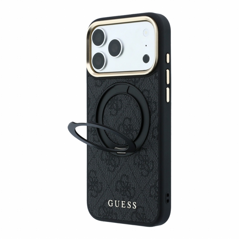 Guess PU 4G Ring Stand MagSafe zadný kryt pre iPhone 18 Pro, čierny