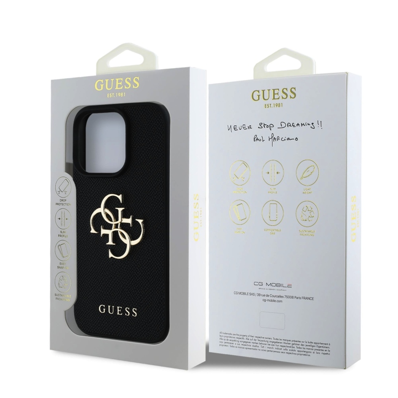 Guess PU Grained 4G Metal Logo Zadný Kryt pre iPhone 15 Pro Black