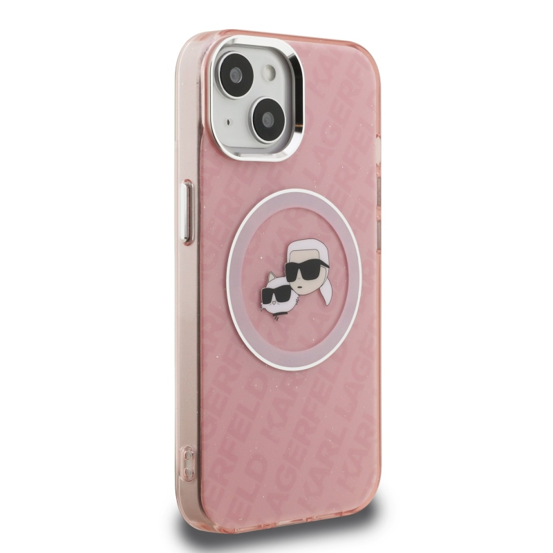 Karl Lagerfeld IML K&CH Heads Repeated Logo MagSafe Zadný Kryt pre iPhone 15 Pink