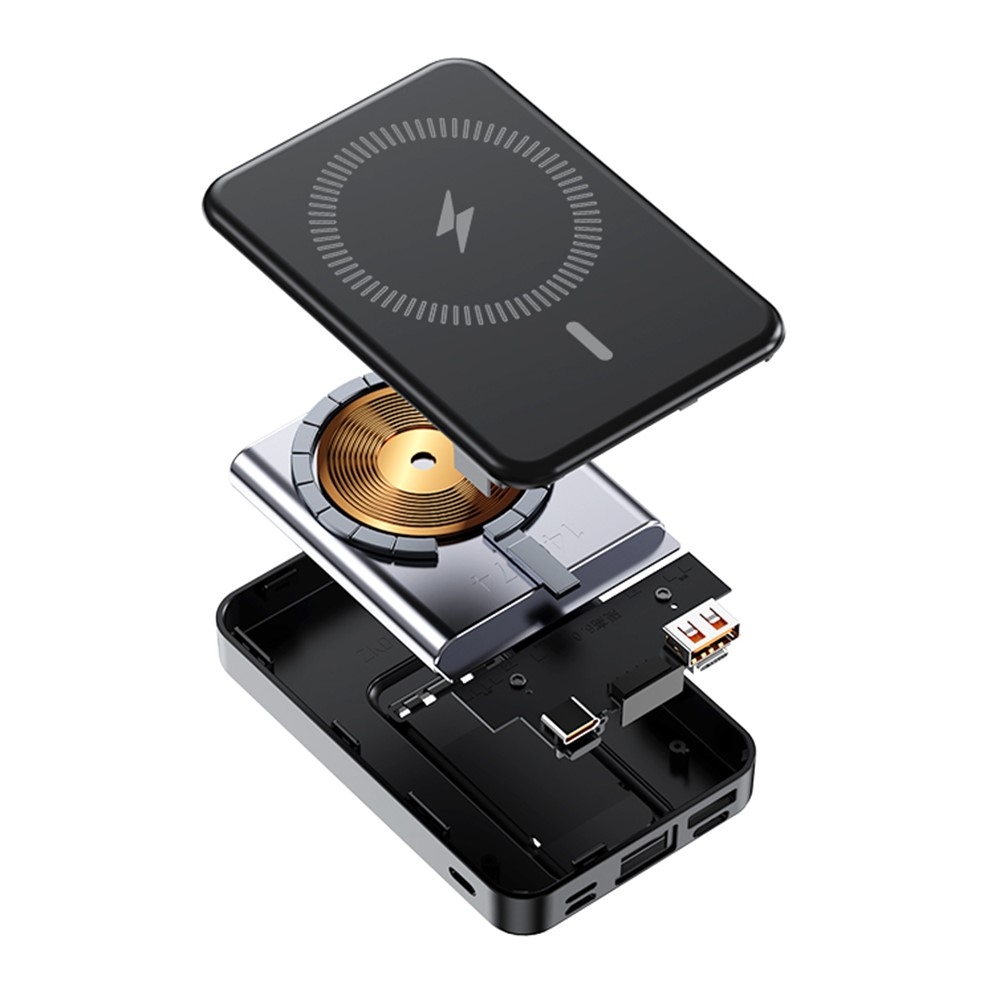 ZKD-03 magnetická powerbanka 10000 mAh 15W so stojanom - čierna