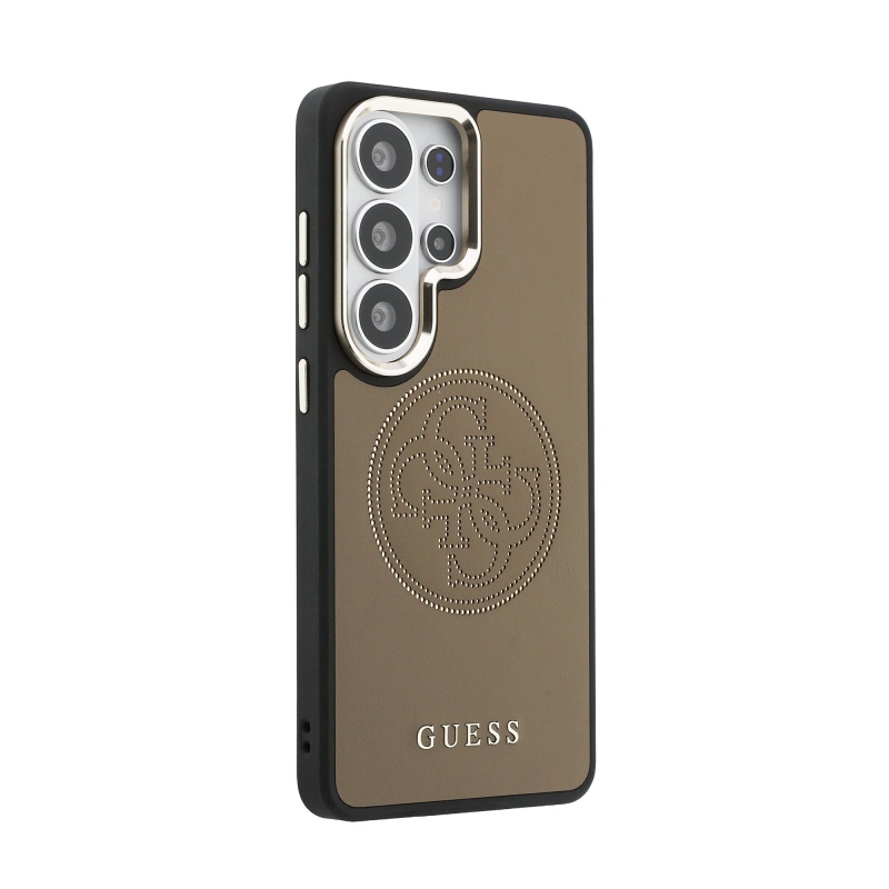 Guess PU perforovaný zadný kryt s logom 4G pre Samsung Galaxy S26 Ultra Brown