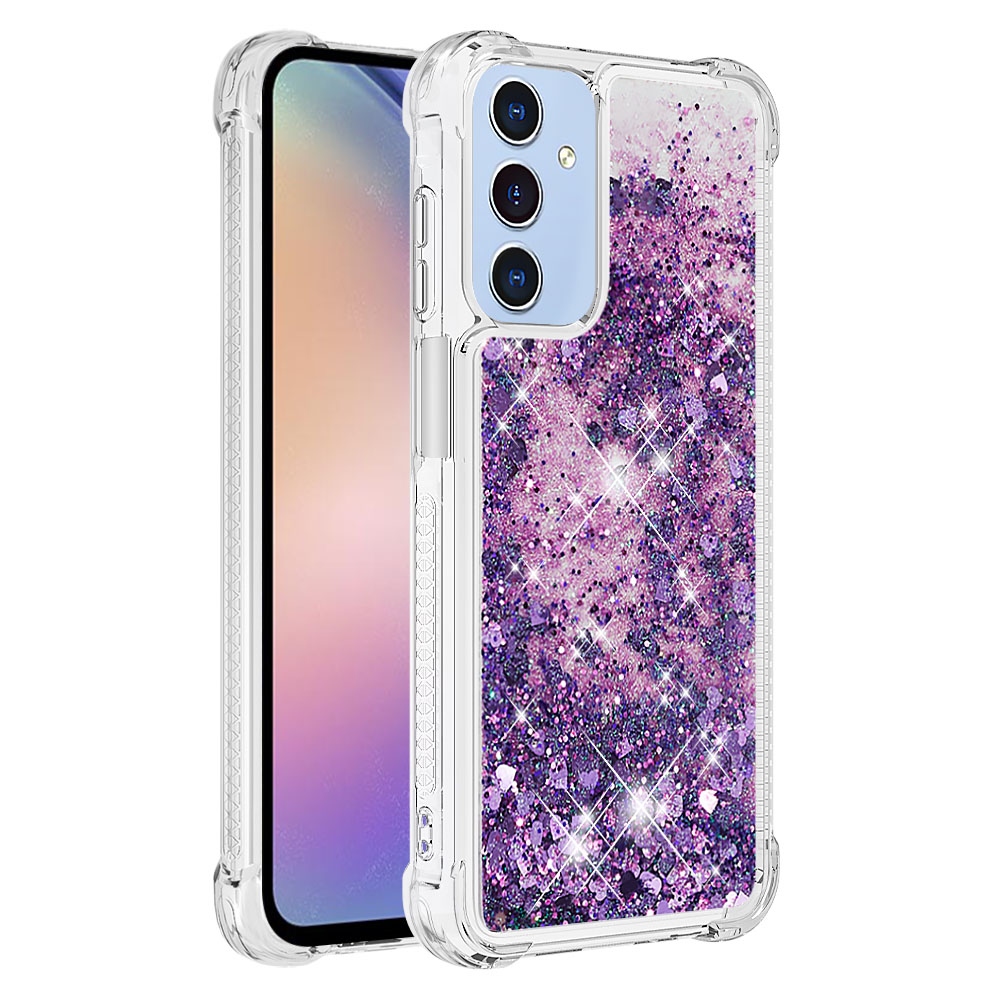 Glitter presýpacie gélový obal na Samsung Galaxy A17 5G - tmavofialový/srdiečka