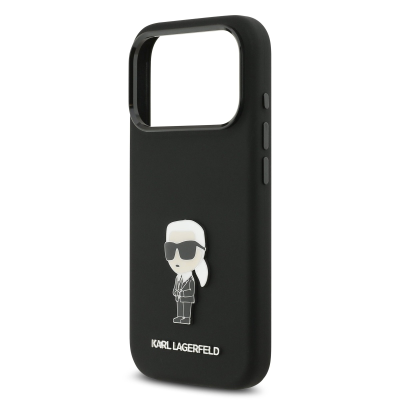 Karl Lagerfeld Liquid Silicone Metal Ikonik Zadný kryt pre iPhone 17 Pro Black