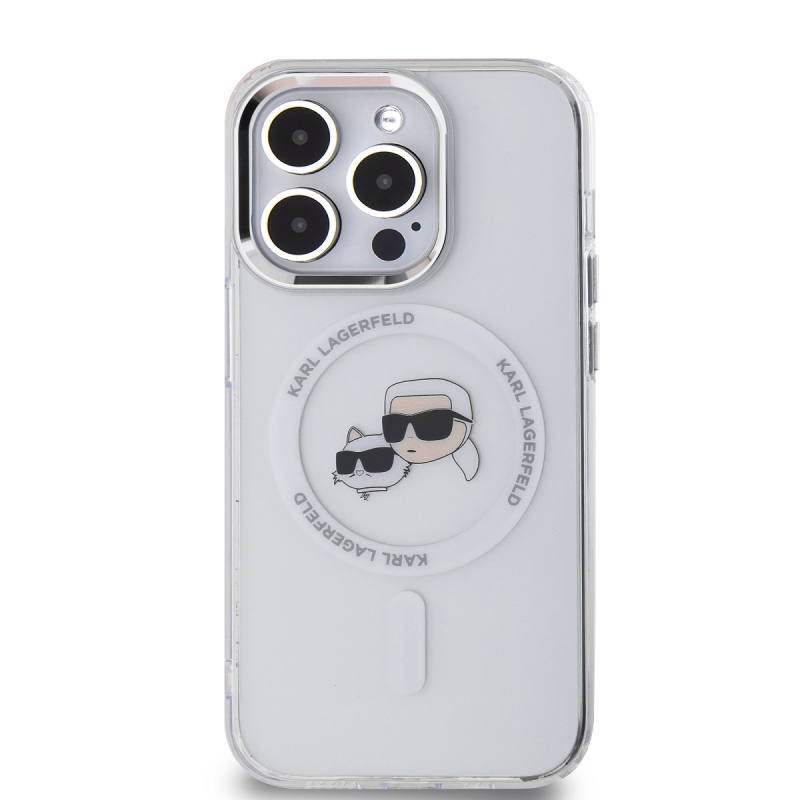 Karl Lagerfeld IML K&CH Heads Metal Frame MagSafe Zadný Kryt pre iPhone 13 Pro Max Transparent