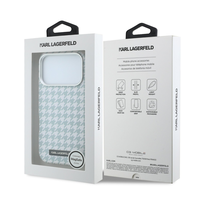 Karl Lagerfeld PU Houndstooth Resin Plate Zadný kryt MagSafe pre iPhone 17 Pro Blue