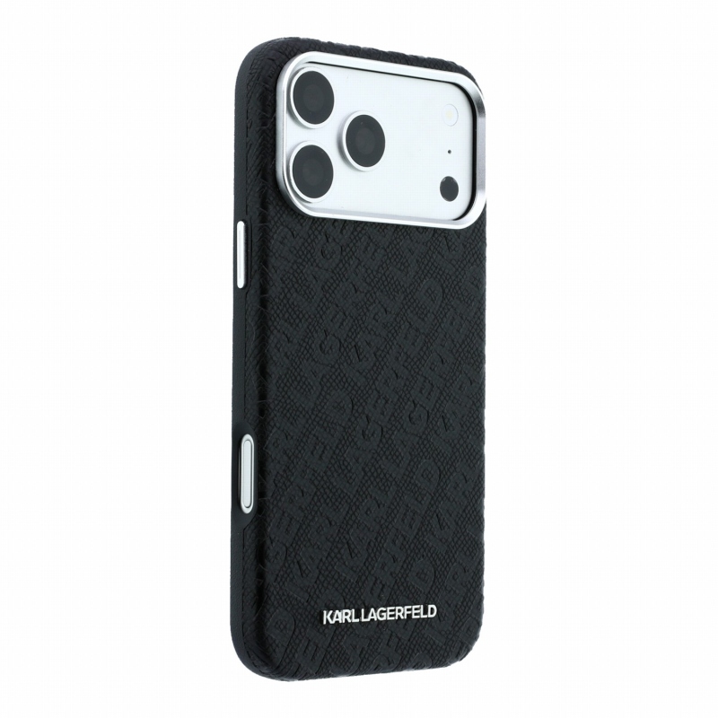 Karl Lagerfeld PU Grained Allover Semi Wrap Magsafe zadný kryt pre iPhone 18 Pro, čierny