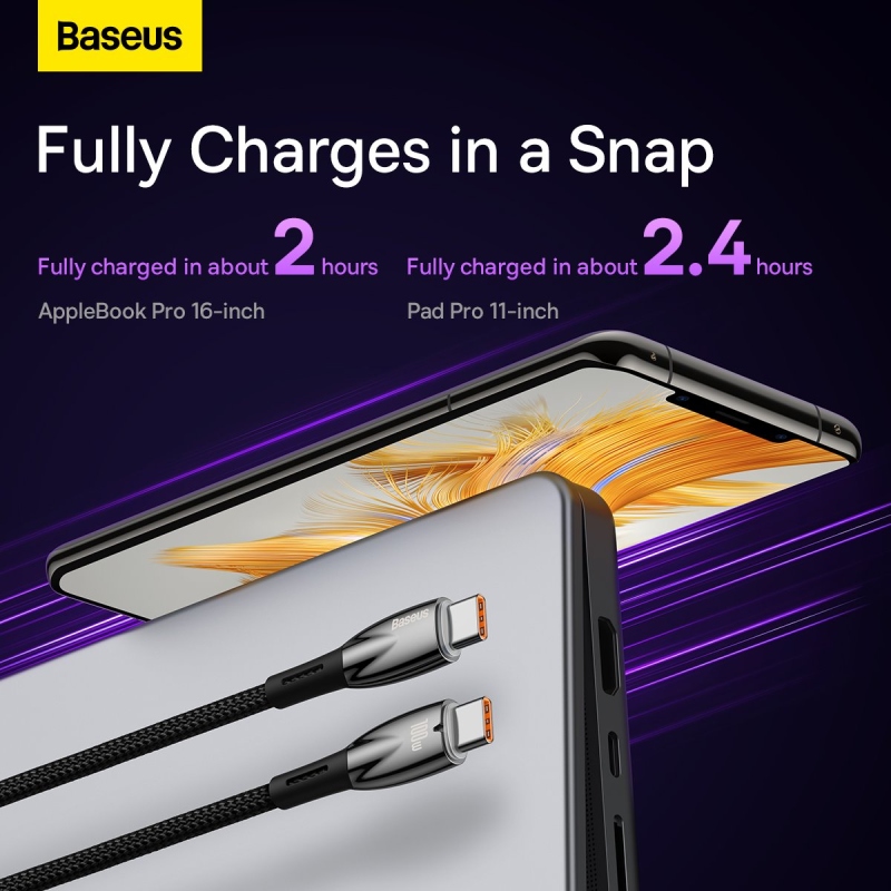 Baseus Glimmer Series Fast Charging Dátový Kábel USB-C - USB-C 100W 1m Black