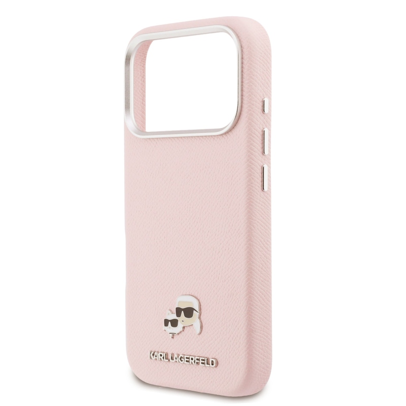 Karl Lagerfeld PU Karl and Choupette Heads Pins MagSafe zadný kryt pre iPhone 17 Pro Pink