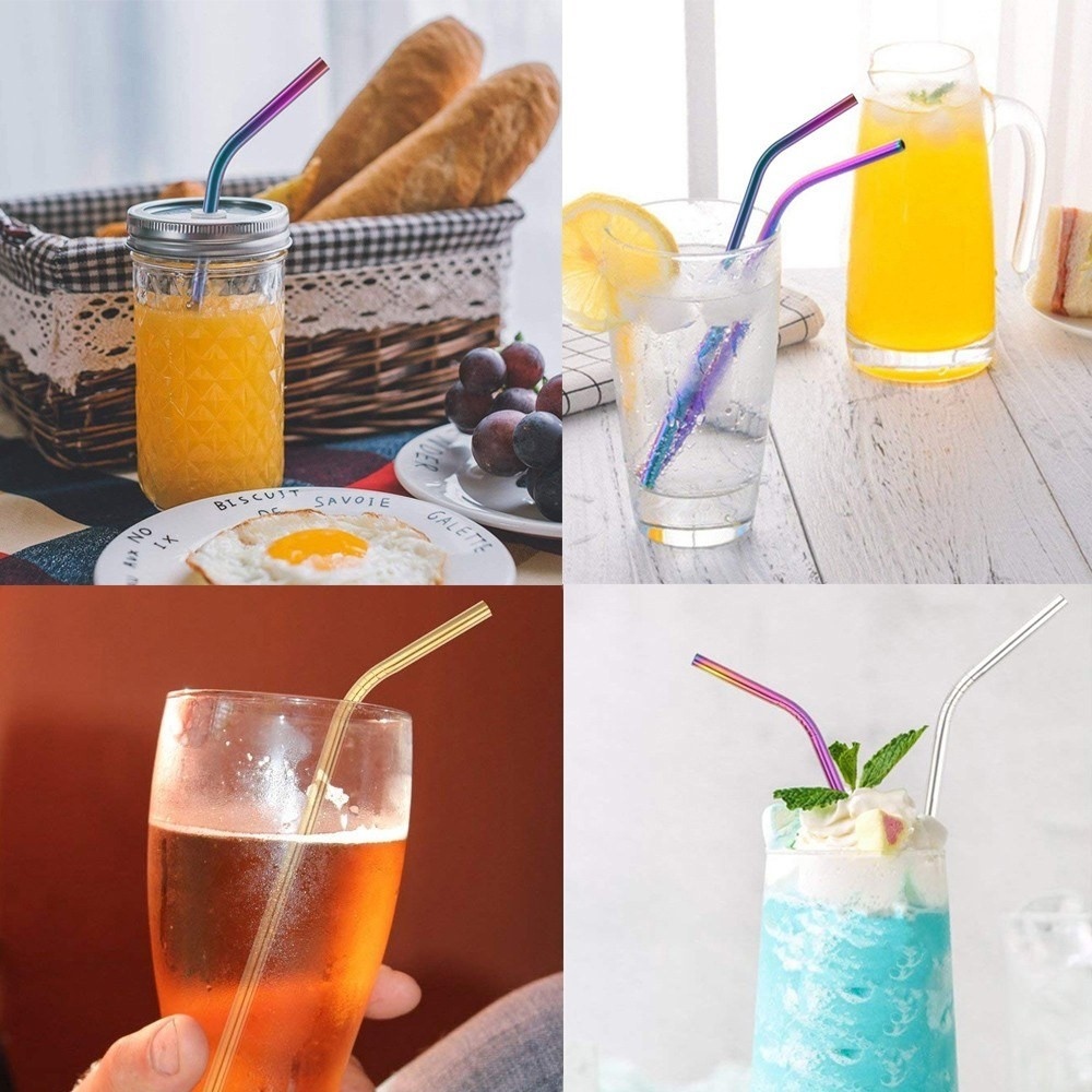 Štýlová zahnutá slamka z nerezu 4 ks na každodenné použitie