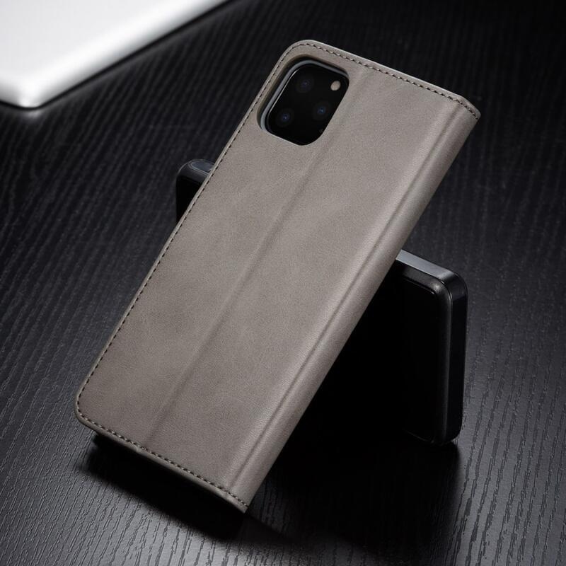 Imeek PU kožené peněženkové puzdro na mobil Apple iPhone 11 Pro Max 6.5 (2019) - šedé