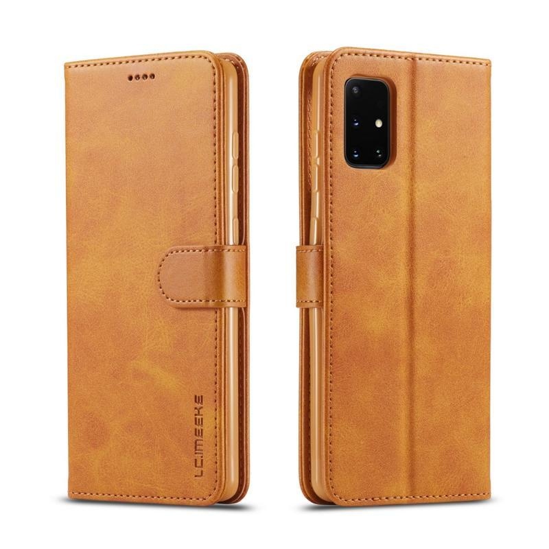 IMEEKE PU kožené peněženkové puzdro na mobil Samsung Galaxy A31 - hnedé