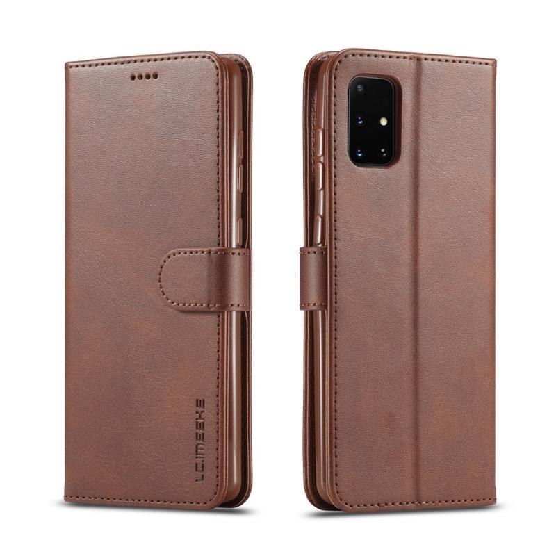 IMEEKE PU kožené peněženkové puzdro na mobil Samsung Galaxy A31 - kávové