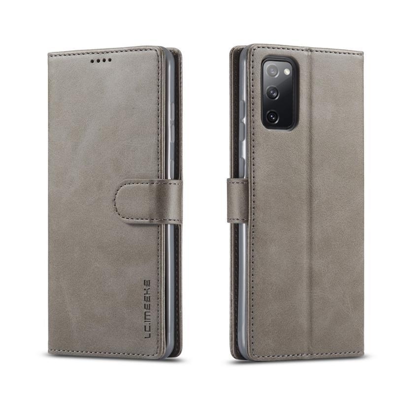 IMEEKE PU kožené peněženkové púzdro pre mobil Samsung Galaxy S20 FE / S20 FE 5G - šedé
