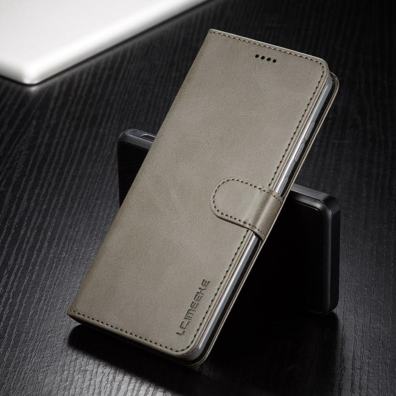 IMK PU kožené peněženkové puzdro na mobil Samsung Galaxy A71 - šedé