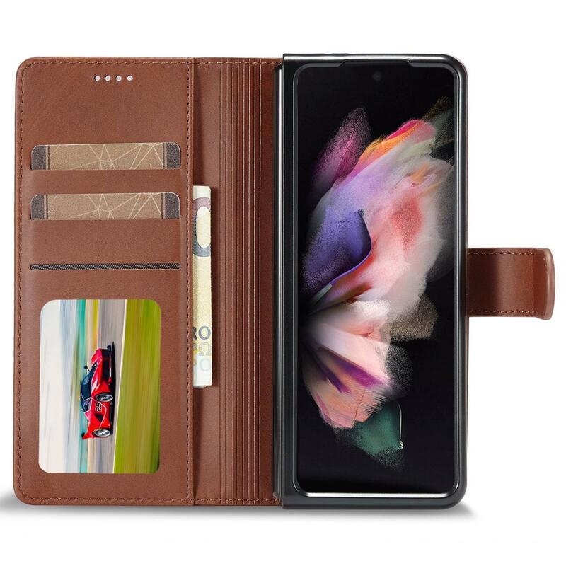 IMK PU kožené púzdro pre mobil Samsung Galaxy Z Fold4 5G - tmavohnedé