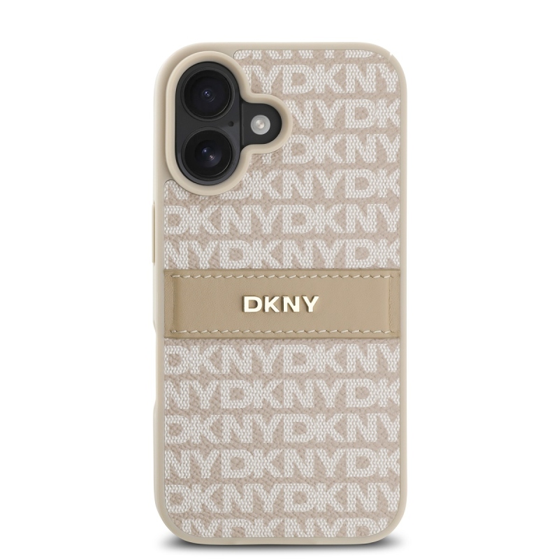 DKNY PU Leather Repeat Pattern Tonal Stripe Zadný Kryt pre iPhone 16 Plus Pink