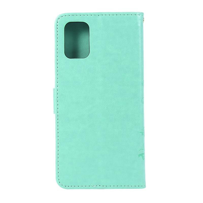 Imprint PU kožené peněženkové puzdro na mobil Samsung Galaxy A71 - cyan