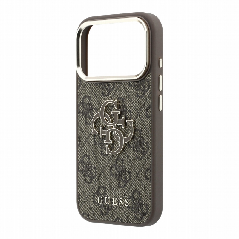 Guess PU 4G Resin Metal Logo – zadný kryt pre iPhone 18 Pro, hnedý