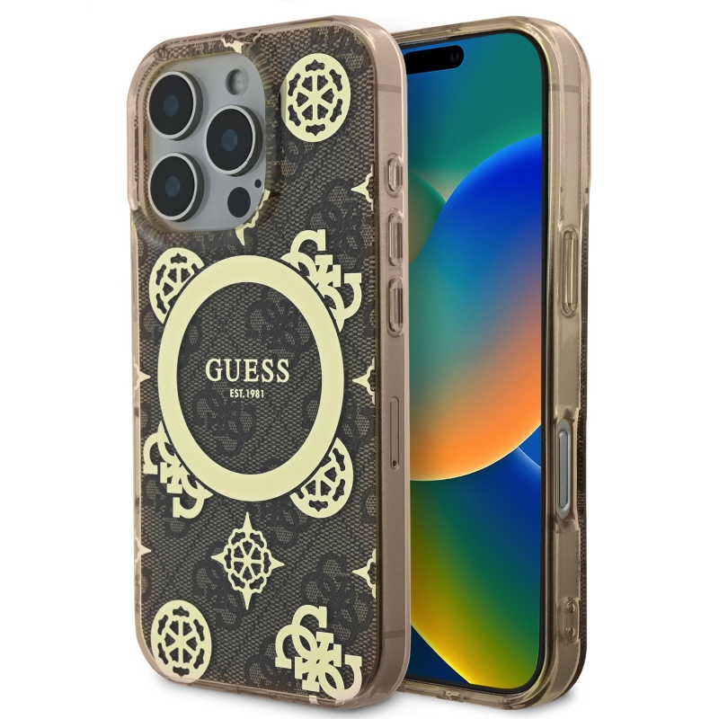 Guess IML 4G Peony MagSafe Zadný Kryt pre iPhone 16 Pro Brown