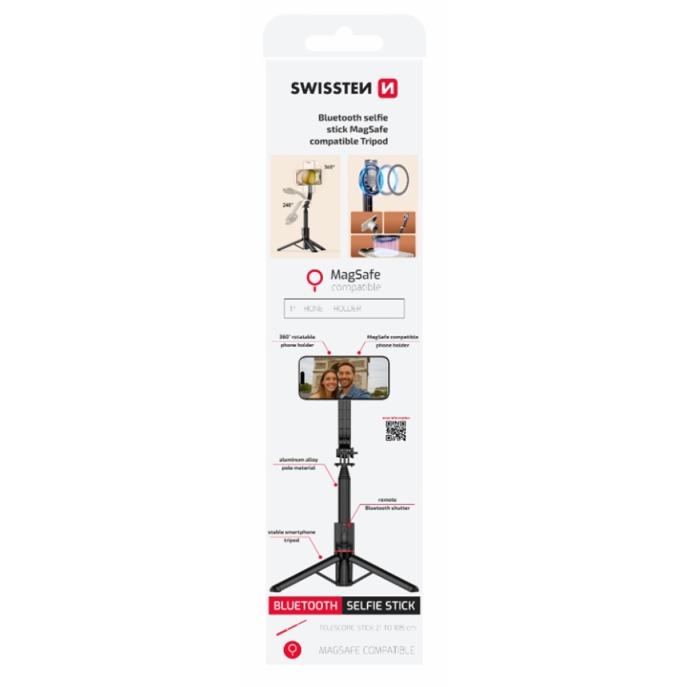Swissten Bluetooth selfie tyč Tripod (kompatibilný s MagSafe)