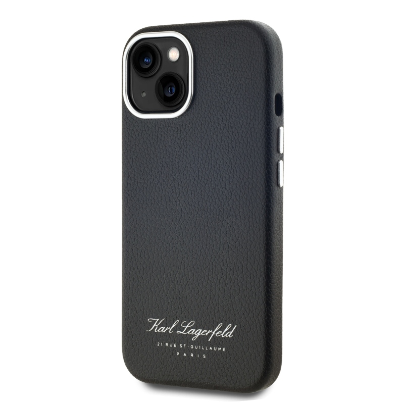 Karl Lagerfeld Grained PU Hotel RSG Zadný Kryt pre iPhone 15 Black