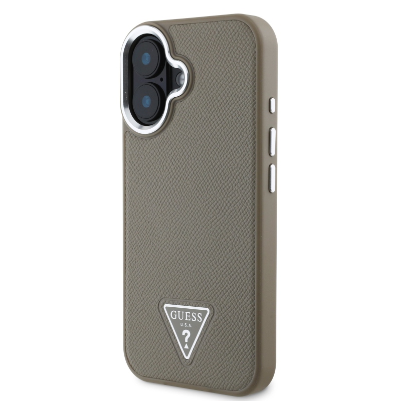 Guess PU Grained Triangle Logo Zadný Kryt pre iPhone 16 Brown