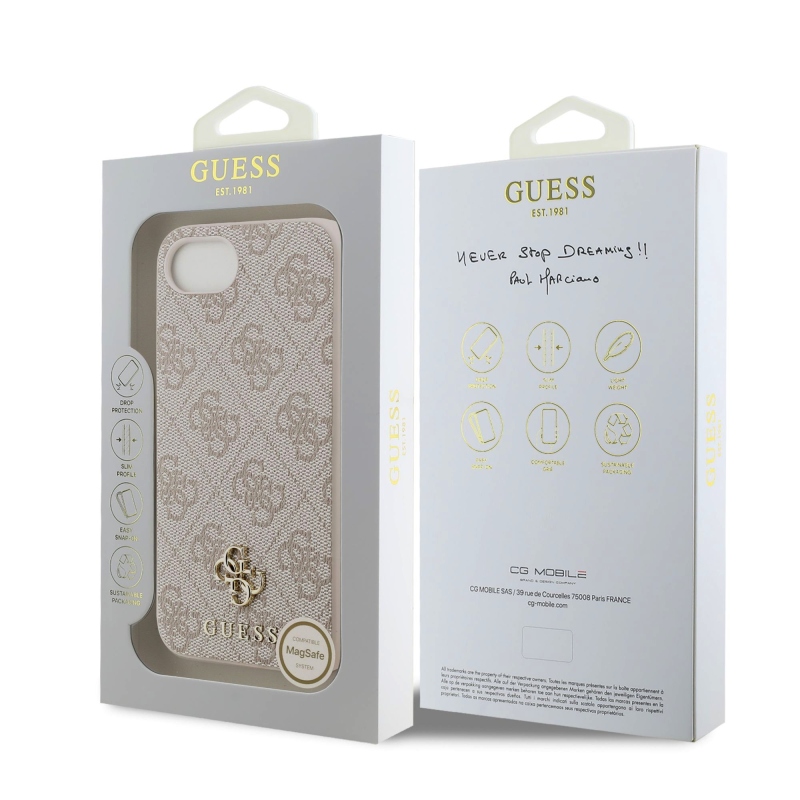 Guess PU 4G Small Metal Logo MagSafe Zadný Kryt pre iPhone 16e Pink