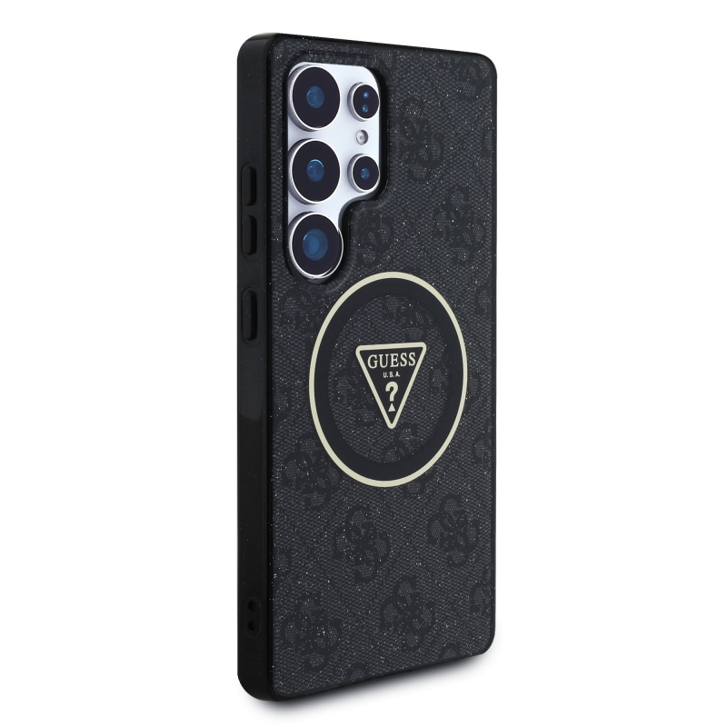 Guess IML 4G Glitter and Triangle Logo MagSafe Zadný Kryt pre Samsung Galaxy S25 Ultra Black