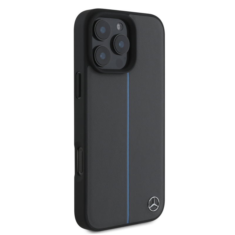 Mercedes Leather Blue Stripe MagSafe Zadný Kryt pre iPhone 16 Pro Anthracite Grey